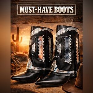 Black and Silver Western Cowboy Boots